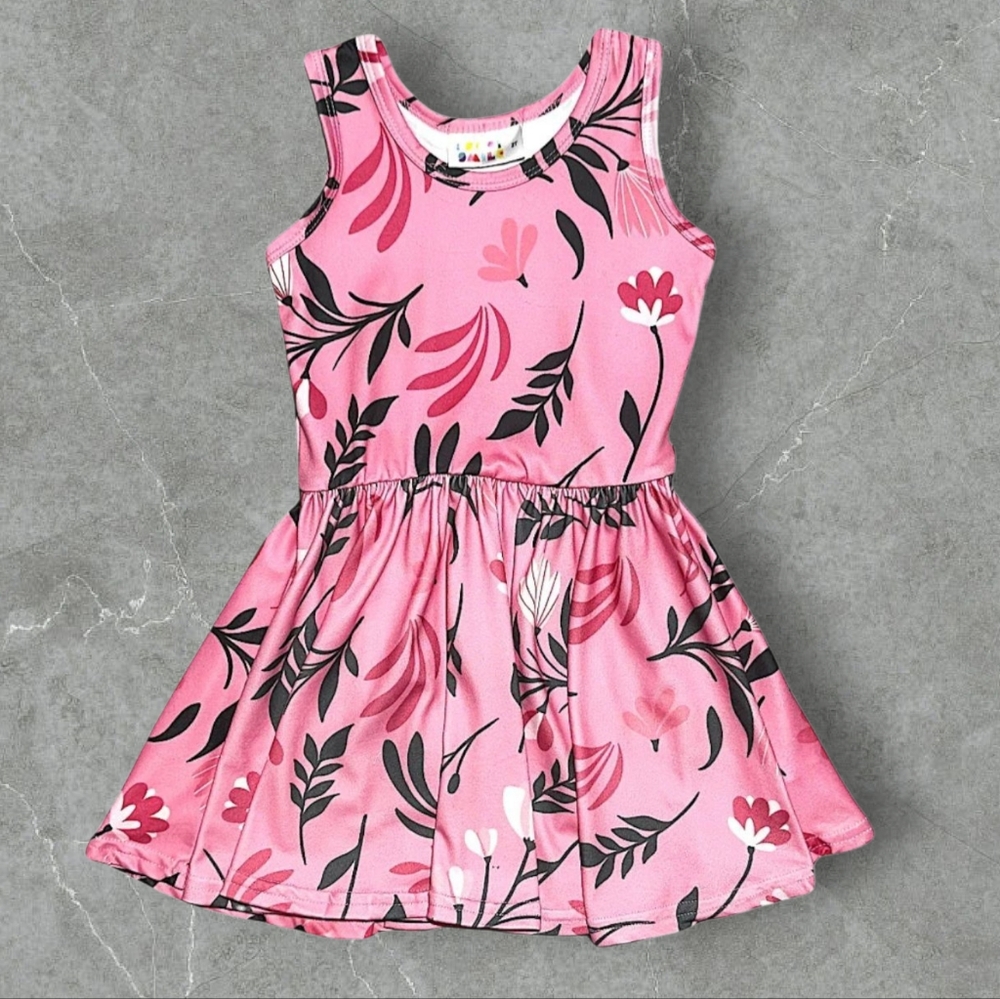 Dot Dot Smile Rosy Leaves & Blossoms Tank Dress Toddler Girls Size 2T Pink